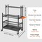 Black 16 Slots Carbon Steel Garage Tool Rack with 3 Shelves and Adjustable Hooks and Swivel Wheels